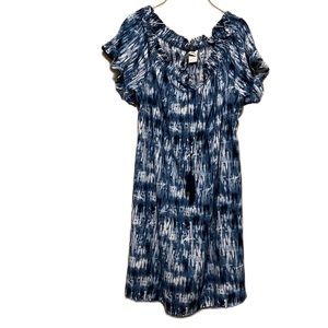 Wrapper, Elastic, Tassel Tie Up Neckline, Ruffled Cap Sleeves Dress, Multi, 2X